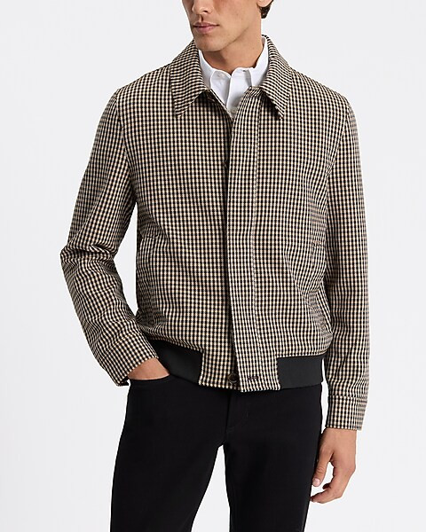 Check Print Button Up Bomber Jacket | Express