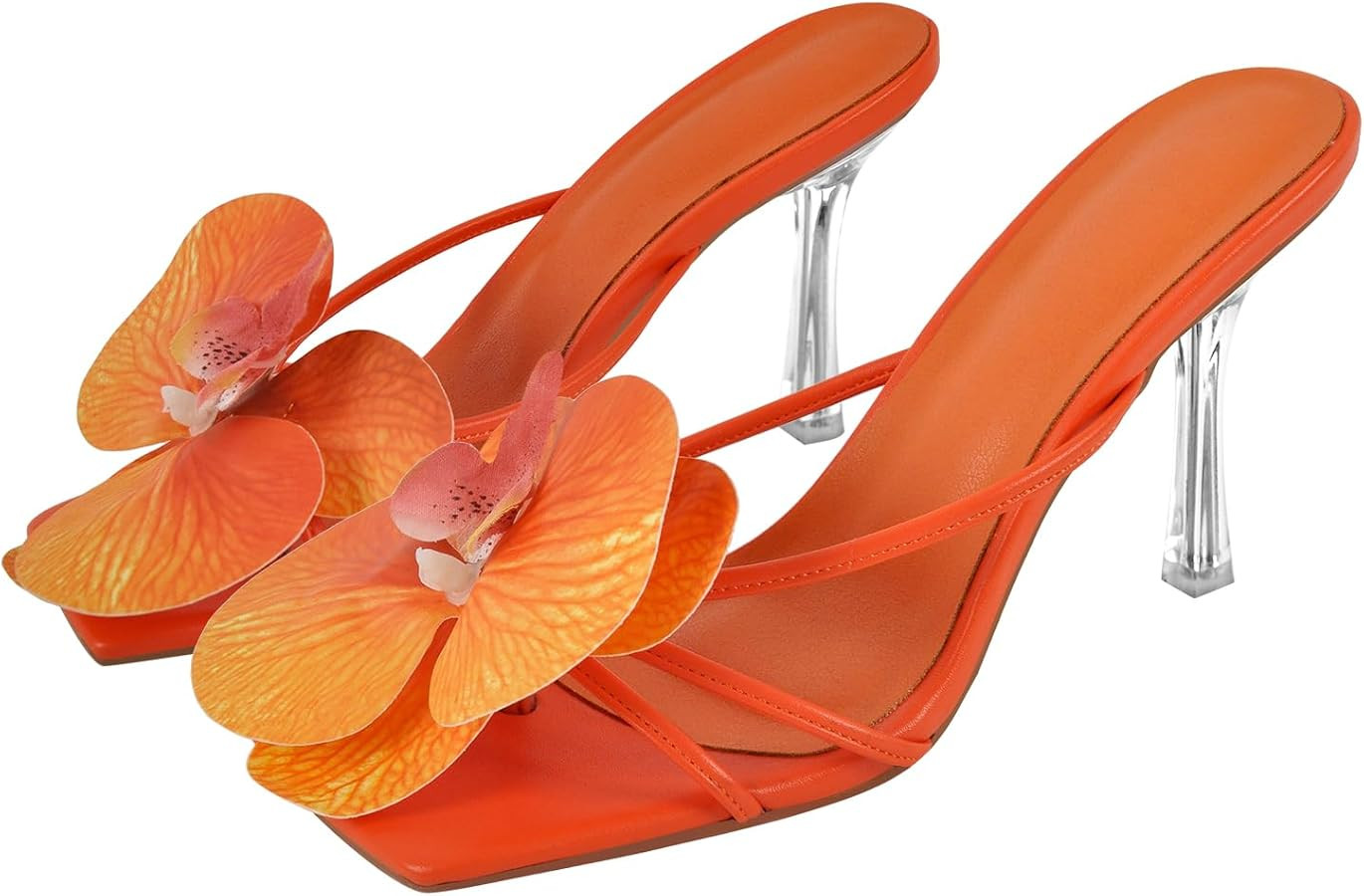 sexytag Clear Kitten Heels Floral Print Thong Sandals Slip On Flower Stiletto Heels Open Toe Mule... | Amazon (US)