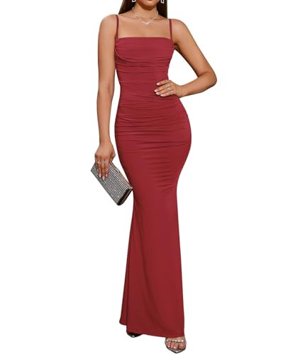 EYNMIN Women's Sleeveless Bodycon Corset Maxi Dress Spaghetti Strap Ruched Elegant Evening Weddin... | Amazon (US)