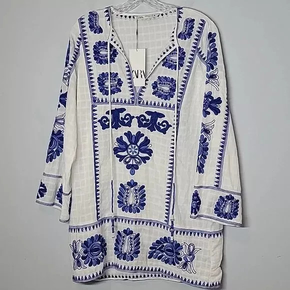 ZARA embroidered kaftan tunic dress 5107/241 women's size xs extra small boho  | eBay | eBay US