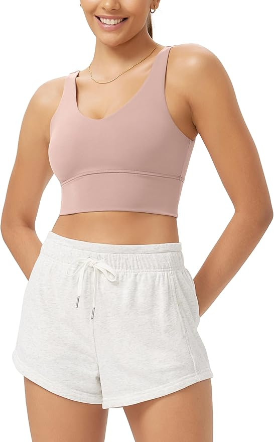 ODODOS Cloud Feeling V Neck Padded Sports Bra for Women U Back Wirefree Yoga Bra Crop Top | Amazon (US)