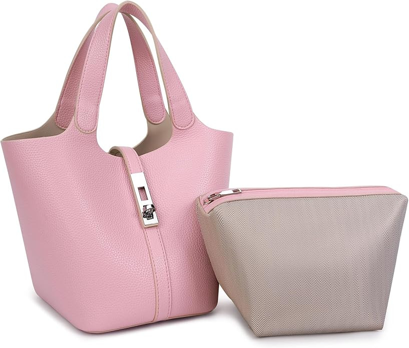 Top Handle Bag for Women Vegan Leather Bucket Bag for Women Shoulder Purse Satchel with Detachabl... | Amazon (US)
