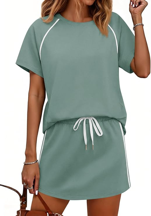 Yousify Womens 2 Piece Skirt Sets Summer Short Sleeve Tops and Tennis Skort Lounge Set Vacation W... | Amazon (US)