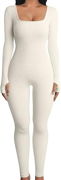 OQQ Women Yoga Jumpsuits Workout Ribbed Long Sleeve Sport Jumpsuits | Amazon (US)