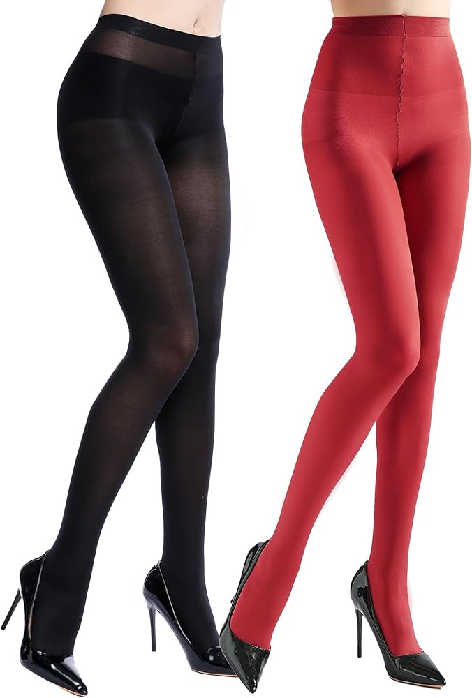 7 Colors 2 Pairs Women's 40 Denier Semi Opaque Tights, Nylon Black Tights for Women | Amazon (US)