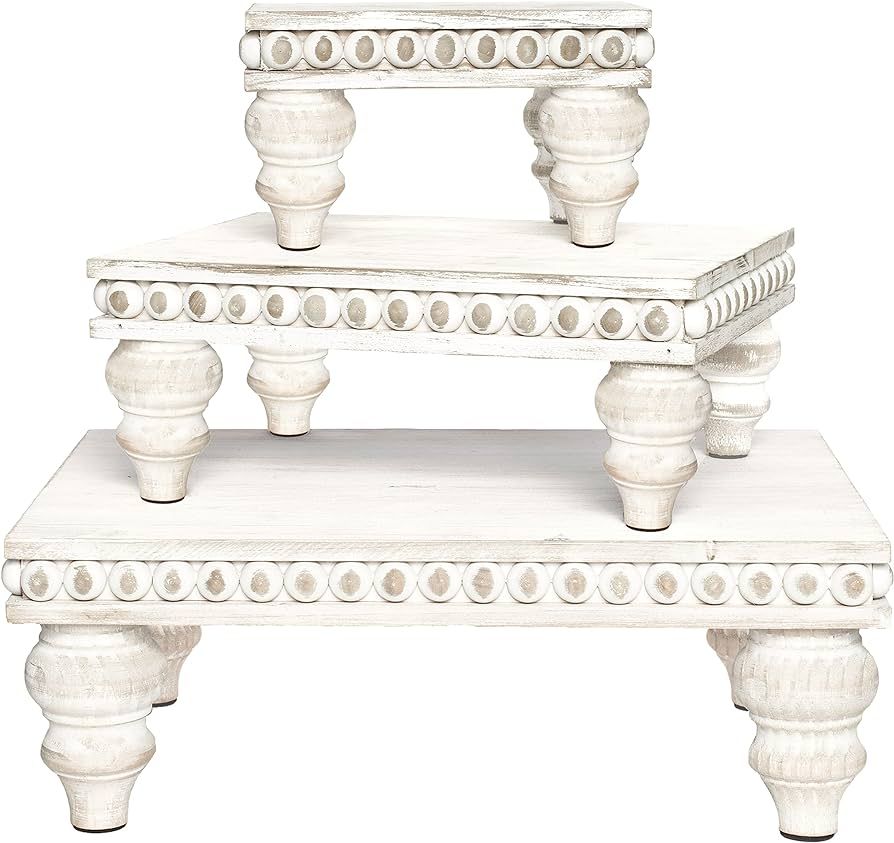 Decorative Tray [Set of 3] Wooden Tiered Tray Stand Display Risers - Tiered Tray Decor for Tablet... | Amazon (US)