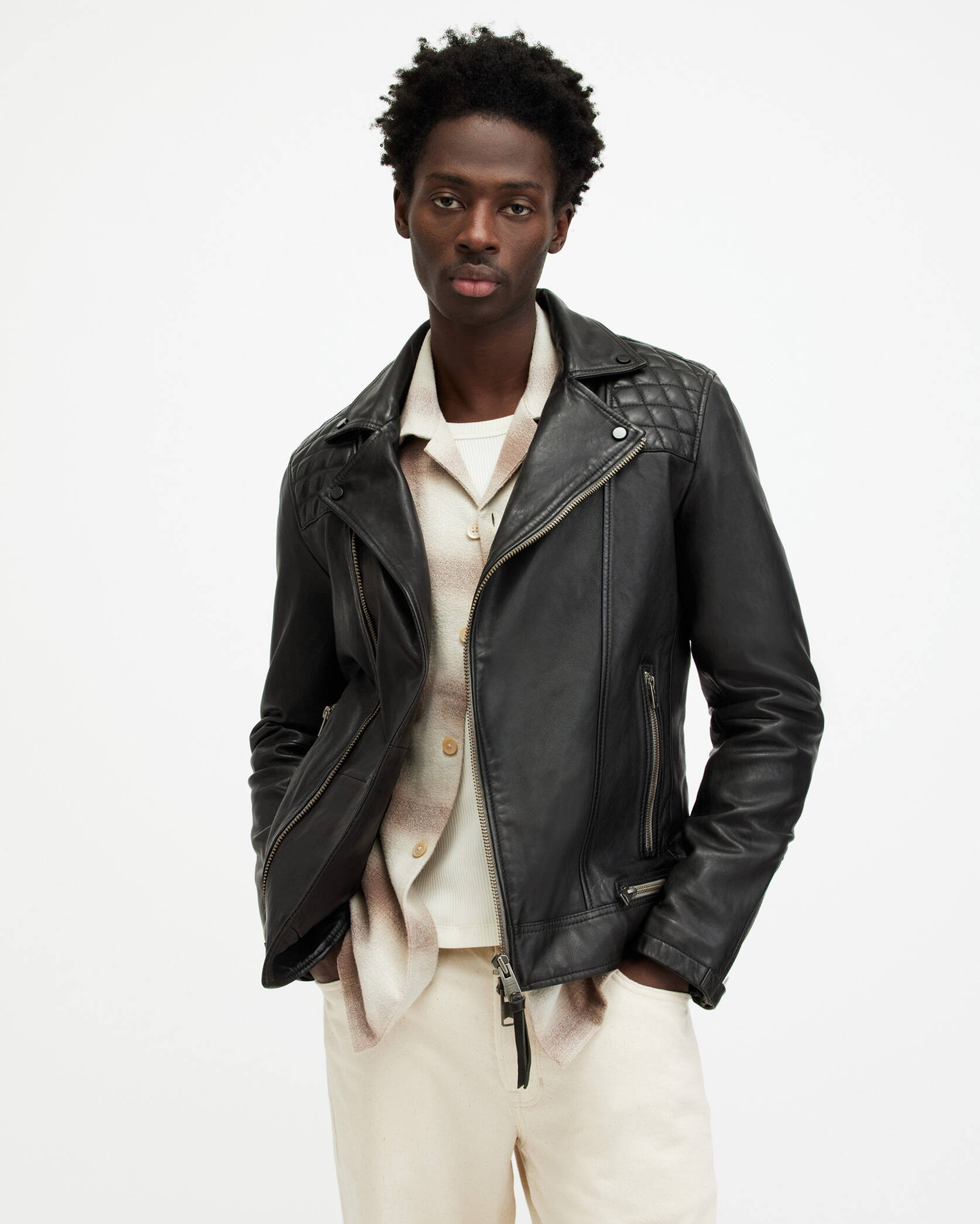 Conroy Textured Leather Biker Jacket INK NAVY | ALLSAINTS US | AllSaints US