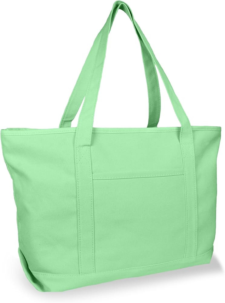 DALIX Womens 23" Deluxe 24 oz. Cotton Canvas Tote Bag Zippered in Mint Green | Amazon (US)