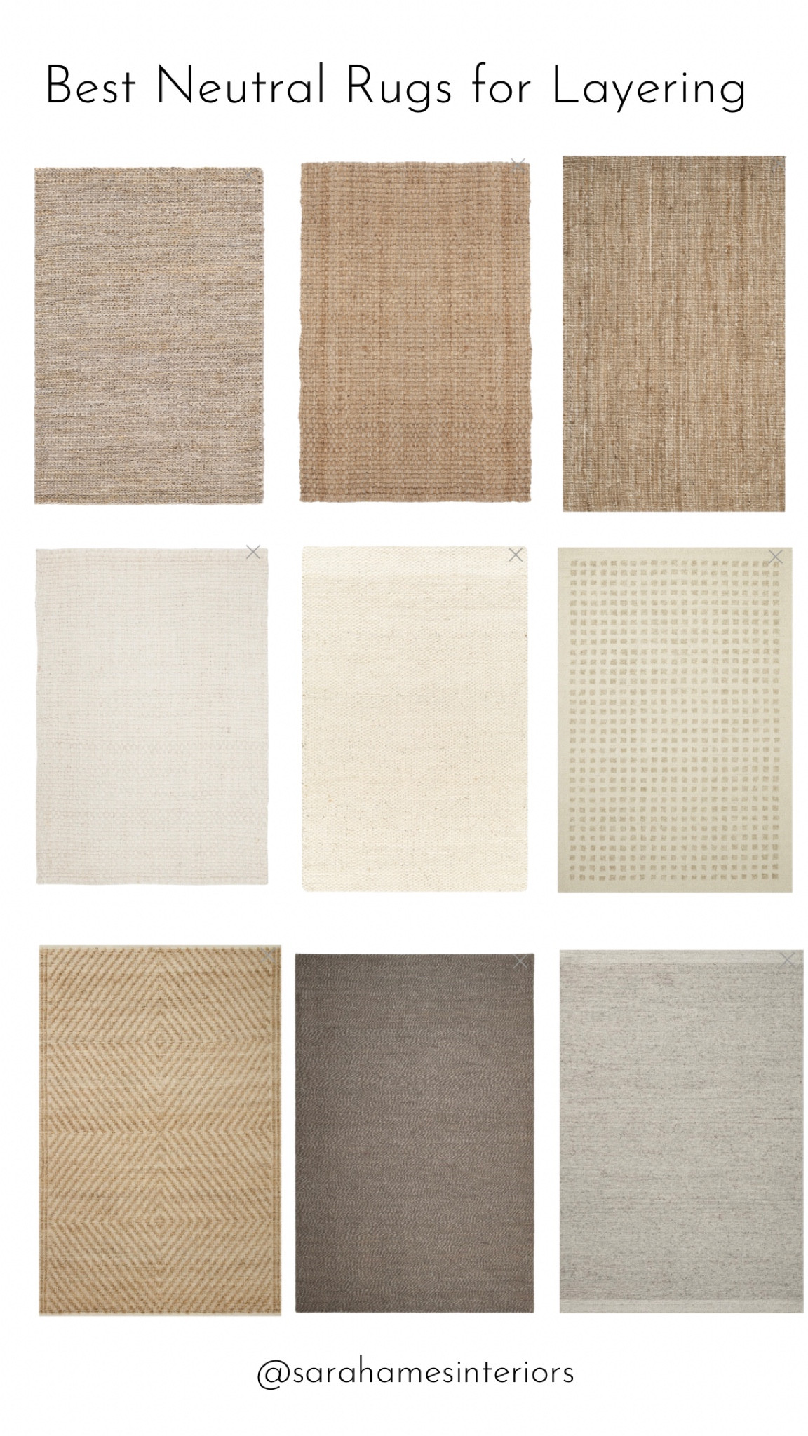 Rounding up my favourite neutral rugs for layering. 
#interiordesigntips #interiordecorating #arearugs #bestarearug #neutralrugs

#LTKstyletip #LTKhome #LTKunder100