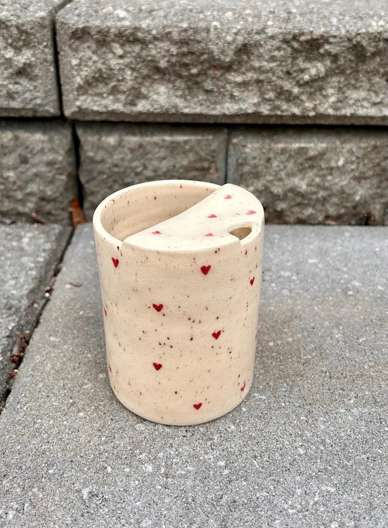 Handmade to Go Ceramic Cup Handmade Ceramic Travel Mug Hand-painted Heart Mug Valentines Day Pres... | Etsy (US)
