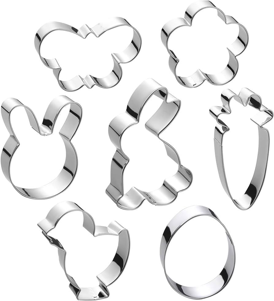 Easter Cookie Cutter Set - 7 piece - Egg, Carrot, Bunny, Flower, Chick, Bunny Face and Butterfly | Amazon (US)