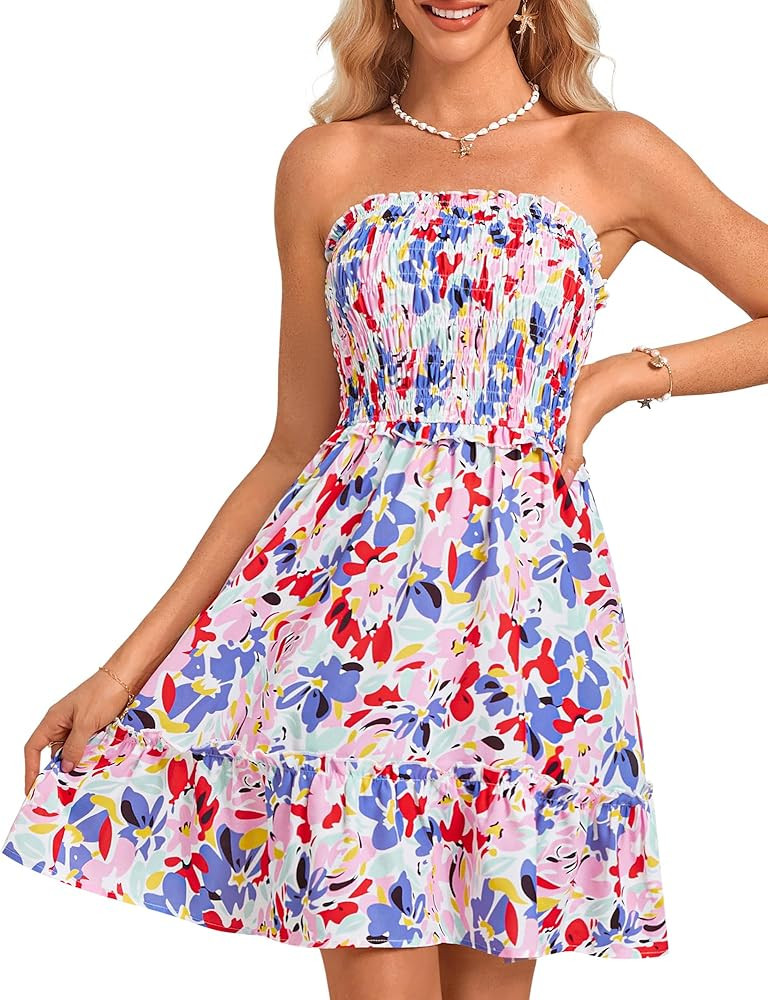 GRACE KARIN Summer Dresses for Women Beach Cover Ups 2025 Tube Strapless Floral Boho Print Sundre... | Amazon (US)