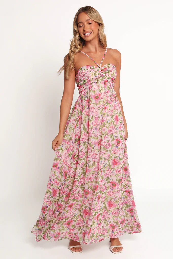 Cascade Halterneck Maxi Dress - Carmine Rose | Petal & Pup (US)