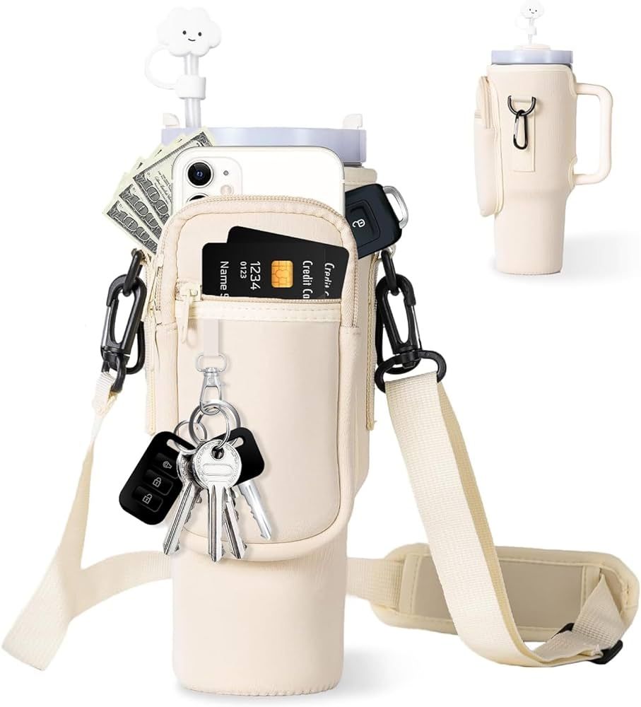 Water Bottle Carrier Bag with Phone Pocket for Stanley 40/30 oz Tumbler Neoprene Water Bottle Hol... | Amazon (US)