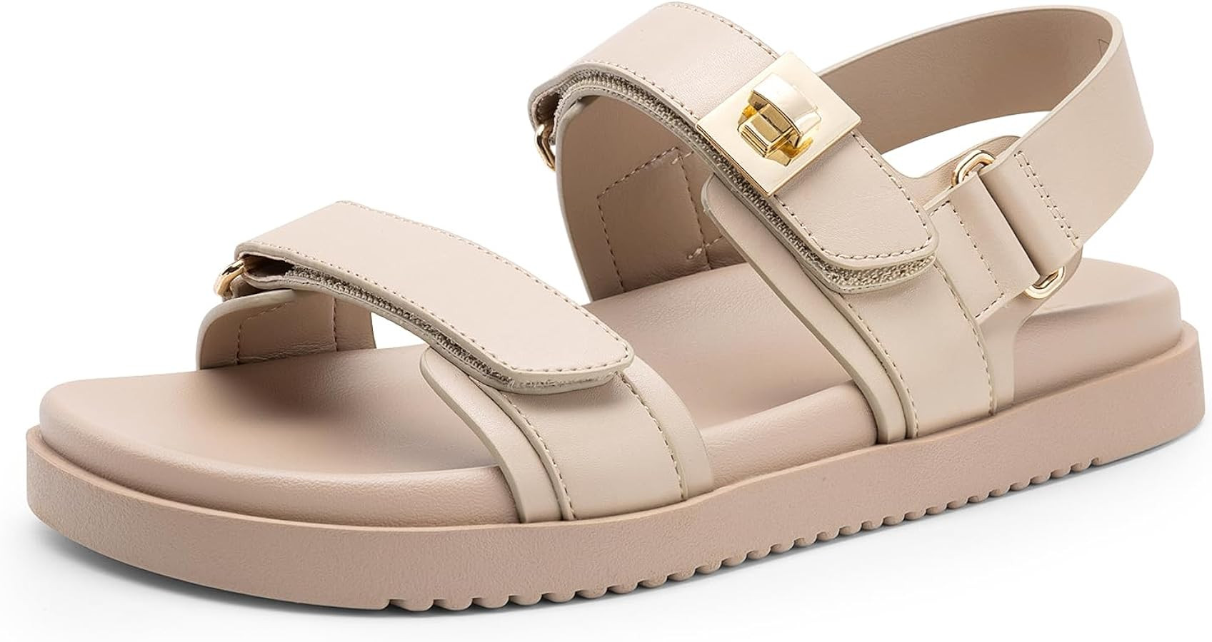 DREAM PAIRS Women's Comfortable Open Toe Flat Sandals Fashion One Band Summer Dessy Sandals | Amazon (US)