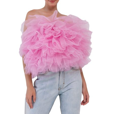 TheFound Women Sleeveless Feather Furry Tube Top Spaghetti Strap Strapless Crop Tube Top with Fur fo | Walmart (US)