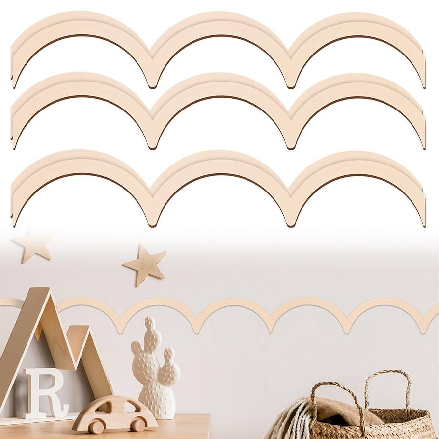Ripeng 12 Pcs Unfinished Scalloped Decorative Wood Trim 15.75 x 2.9 Inch Scalloped Wood Molding C... | Amazon (US)