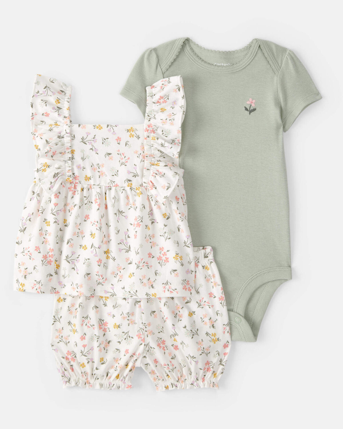 Baby Girl 3-Piece Floral Outfit Set - White/Green | Carter's | Carter's Inc
