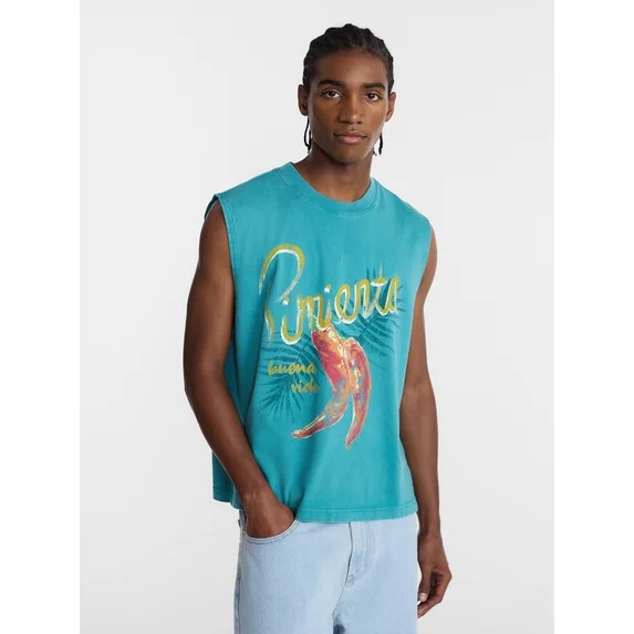 No Boundaries Boxy Fit Heavyweight Graphic Muscle Tank Top, Men's XS-5XL | Walmart (US)