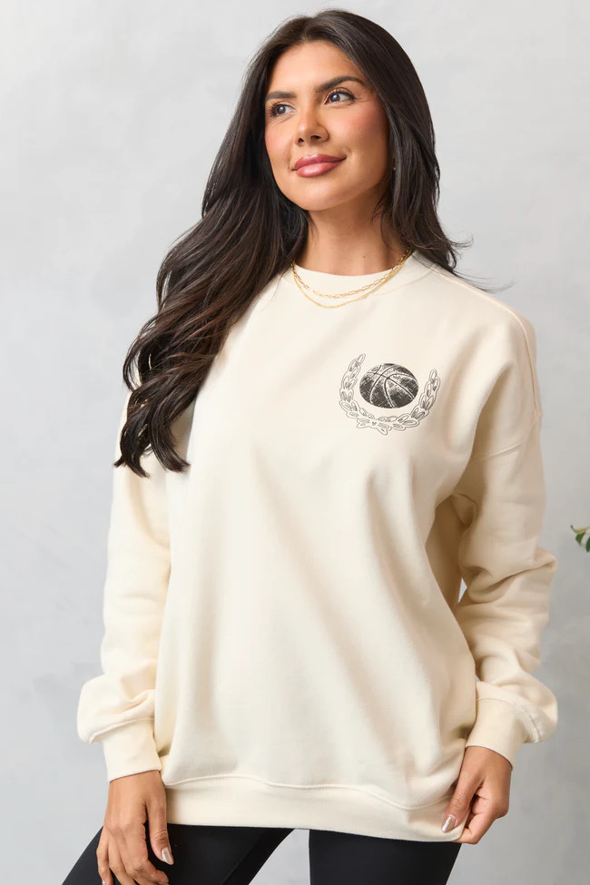 Meet Me In The Bleachers Basketball Cream Sweatshirt | Pink Lily