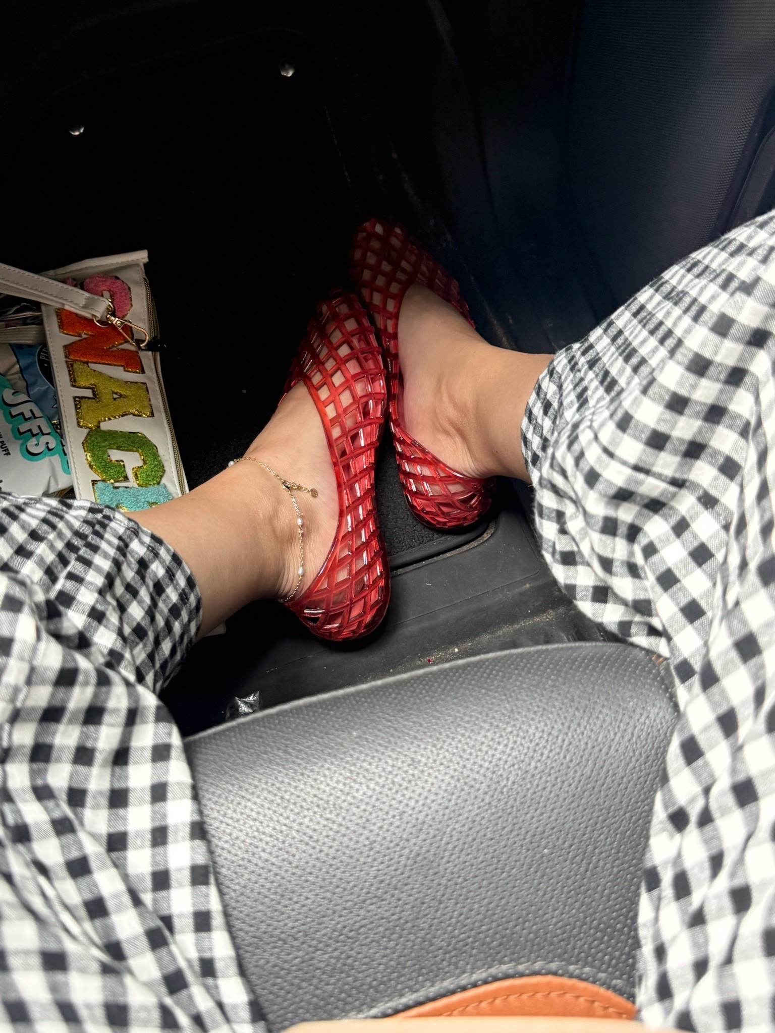 Comfy yet stylish gingham pants with red jelly flats

#LTKootd #LTKMidsize #LTKSeasonal