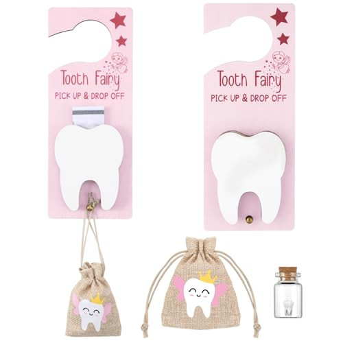 DoubleFill Tooth Fairy Gift Holder Bag Door Hanger National Children's Dental Health Month Dentist's Day Gift Tooth Fairy Kit Keepsake Teeth Box for Lost Teeth Boy Girl(Classic,Pink Brown) | Amazon (US)