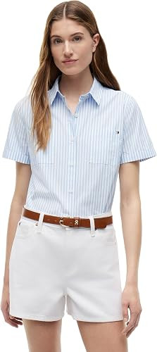 Tommy Hilfiger Women's Cotton Short Sleeve Button Down Shirt in Regular Fit | Amazon (US)