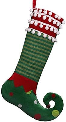 Valery Madelyn 21 inch Delightful Elf Christmas Stockings with Pom Pom Balls Cuff, Knit Stripe an... | Amazon (US)