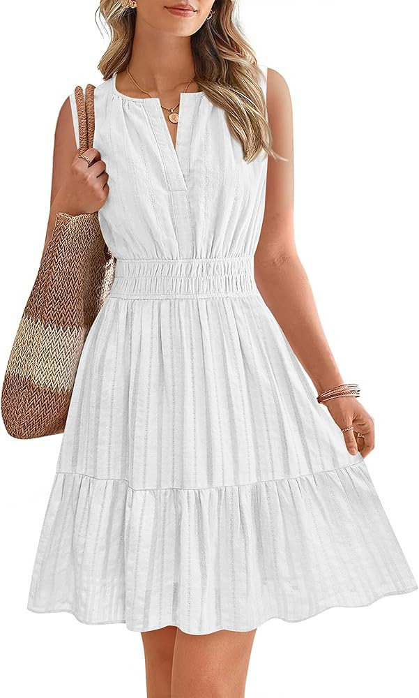 BTFBM Women Summer Dresses 2026 Casual Mini Dress Sleeveless V Neck Boho Beach Fashion Clothing A... | Amazon (US)