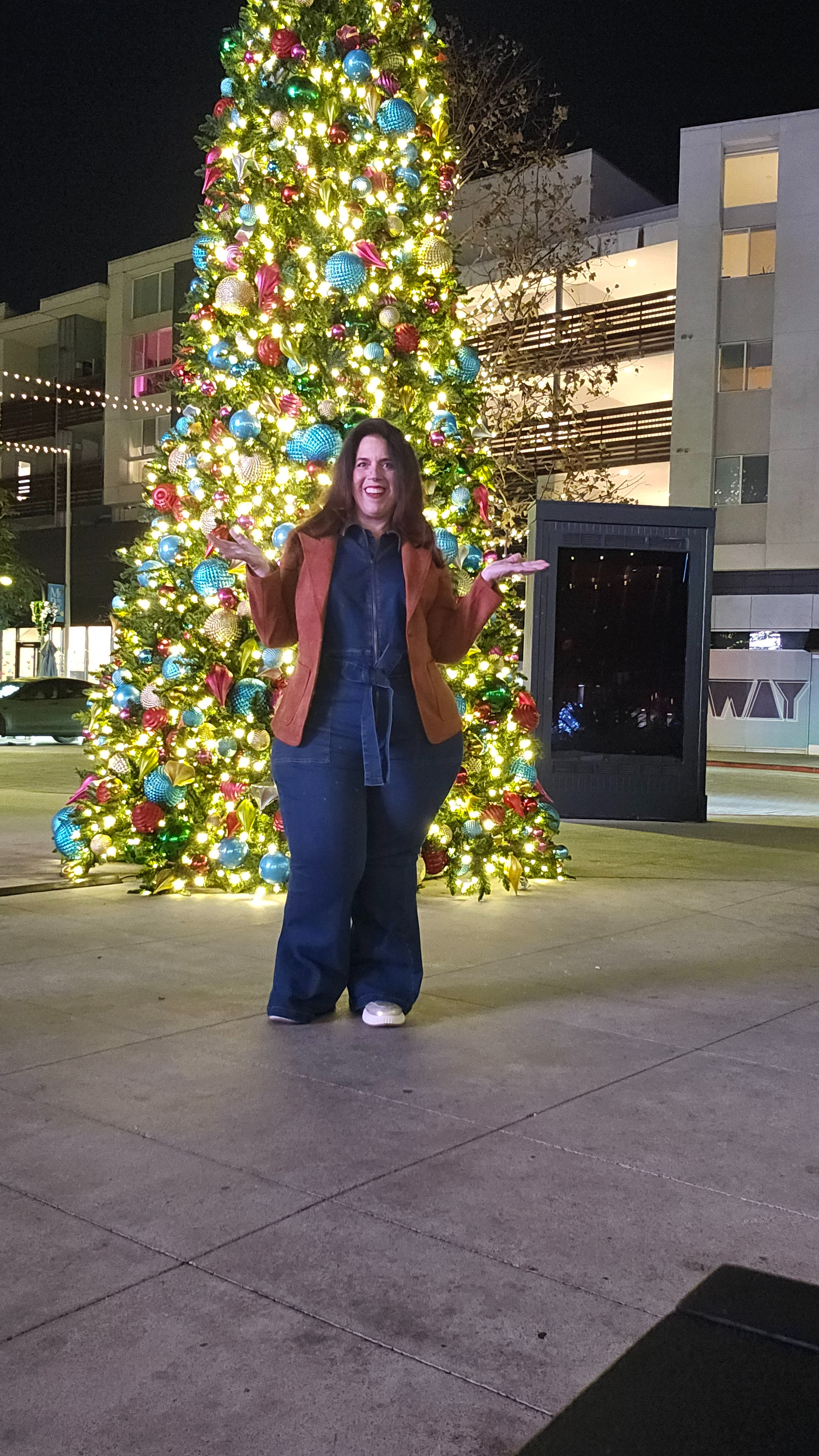 Women's Short Sleeve Denim Jumpsuit with Collared neckline and zippered front with flare fit and front/back pockets by Ava & Viv. Gold Tweedeffect Platform Sneakers. 

 #LTKHoliday #LTKMidsize #LTKPlusSize