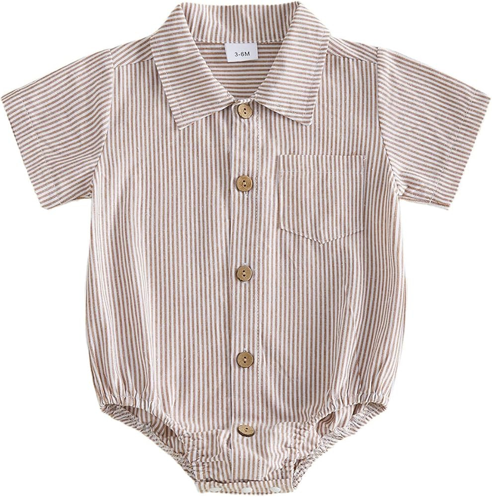 Sasaerucure Newborn Baby Boy Clothes Turndown Collar Striped Long/Short Sleeve Romper Button Up J... | Amazon (US)
