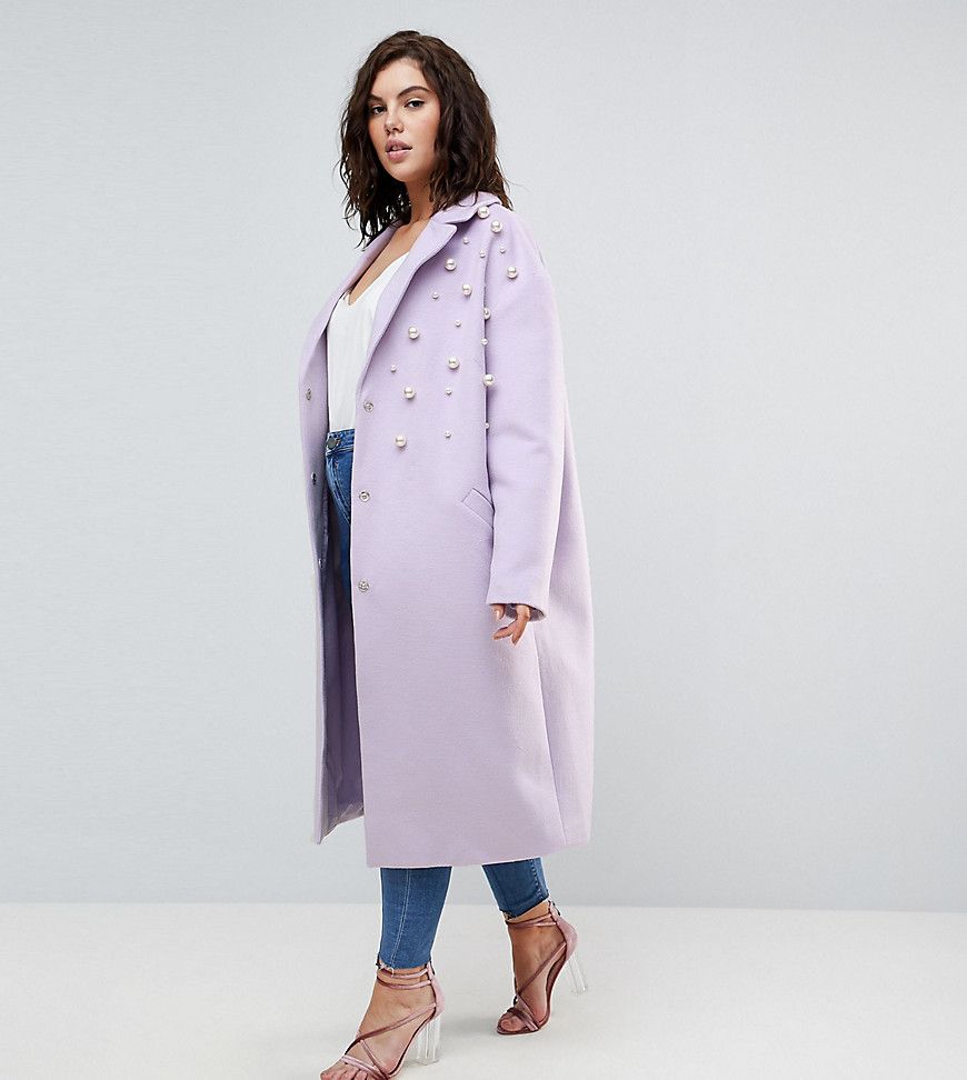ASOS CURVE Pearl Soft Coat - Purple | ASOS US