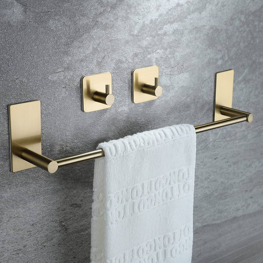 Taozun Golden Towel Bar Set- Self Adhesive Towel Holder + 2 Packs Towel Hooks Bathroom Accessorie... | Amazon (US)