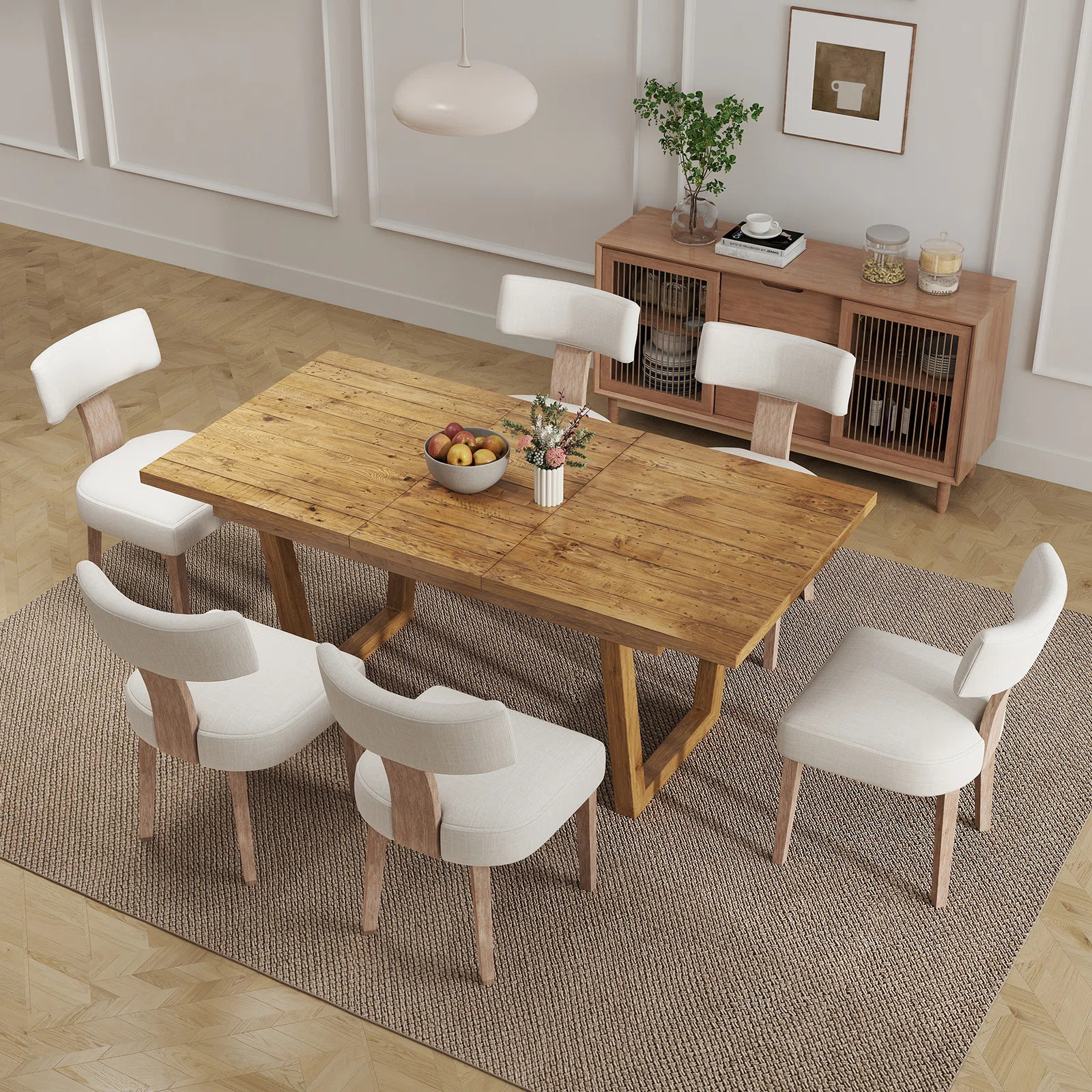 Solid Wood Dining Table Set Farmhouse Extendable Dining Table And Upholstered Chair For Dining Ro... | Wayfair North America