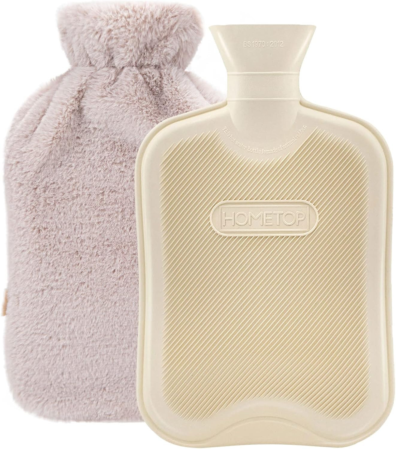 HomeTop Premium Classic Rubber Hot Water Bottle w/Luxurious Faux Fur Plush Fleece Cover (2L, Crea... | Amazon (US)