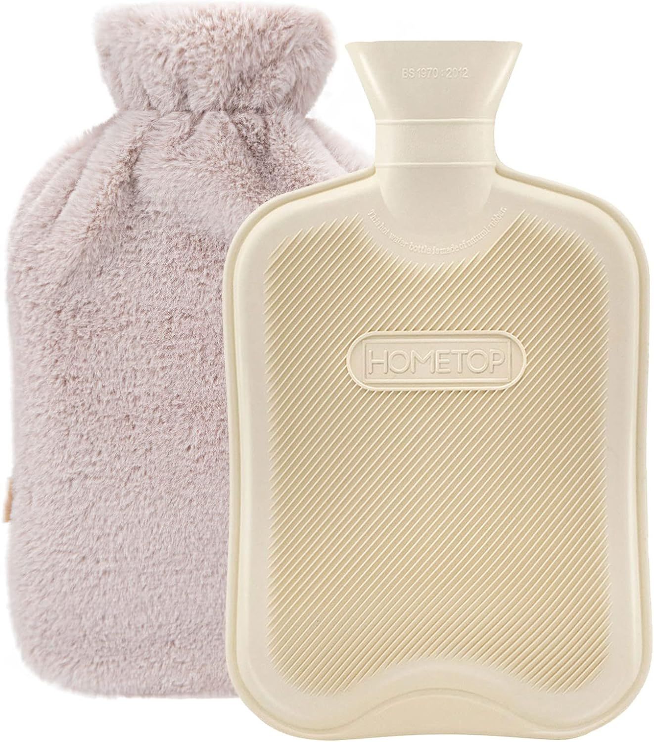 HomeTop Premium Classic Rubber Hot Water Bottle w/Luxurious Faux Fur Plush Fleece Cover (2L, Crea... | Amazon (US)