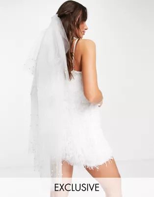 Y.A.S Bridal Exclusive pearl embellished veil in white | ASOS (Global)