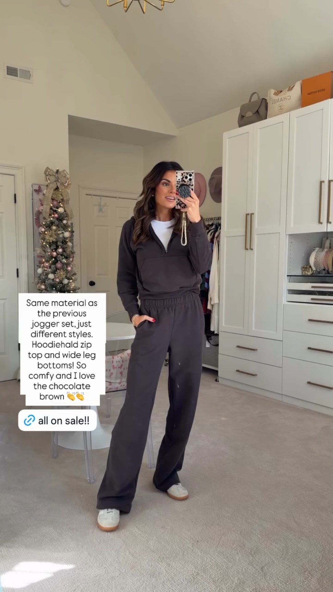 Same material as the previous jogger set from Athleta, just different styles. Hoodiehald zip top and wide leg bottoms! So comfy and I love the chocolate brown 👏👏 

#LTKSaleAlert #LTKActive #LTKGiftGuide