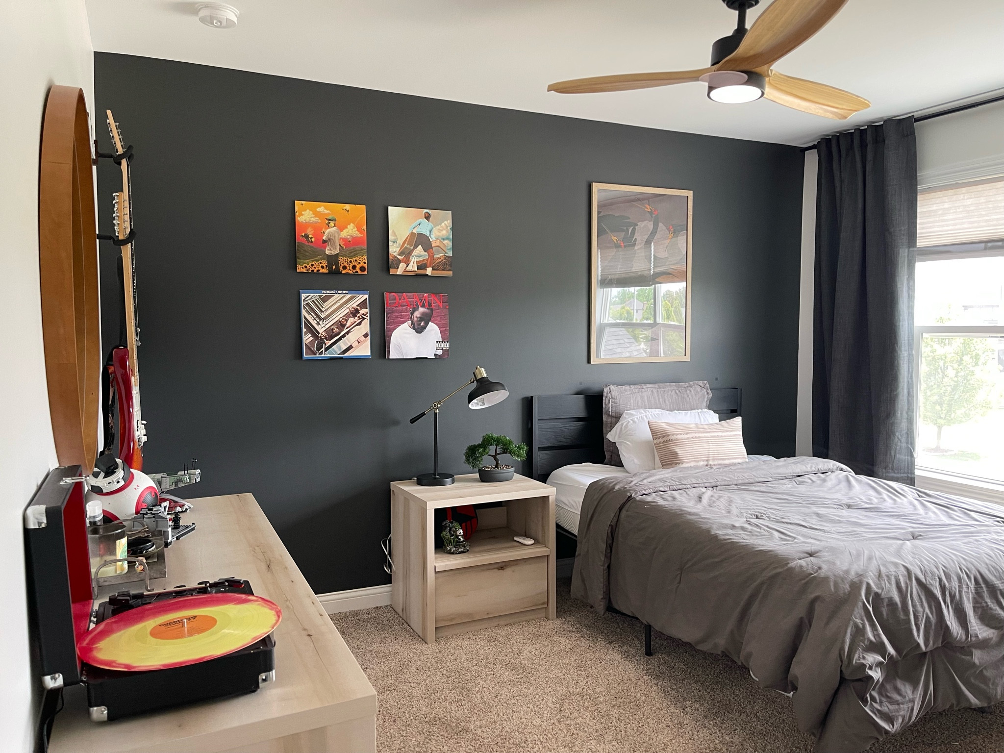 Boys bedroom, guitar, masculine room design, rock n roll, iron ore, Sauder furniture, nightstand, ceiling fan, lamp  

#LTKmens #LTKFind #LTKhome