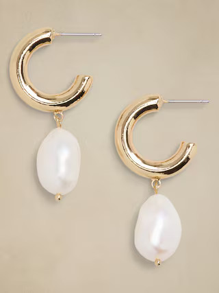 Half Hoop Pearl Drop Earrings | Banana Republic Factory | Banana Republic Factory