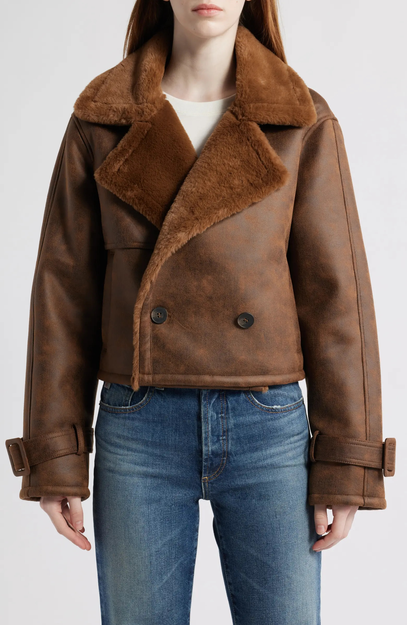 Bernardo Distressed Faux Shearling Moto Jacket | Nordstrom | Nordstrom