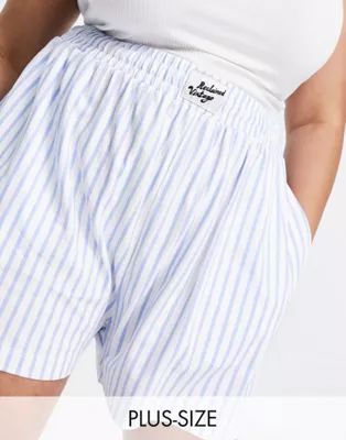 Reclaimed Vintage inspired plus stripe shirt and shorts set in blue | ASOS | ASOS (Global)
