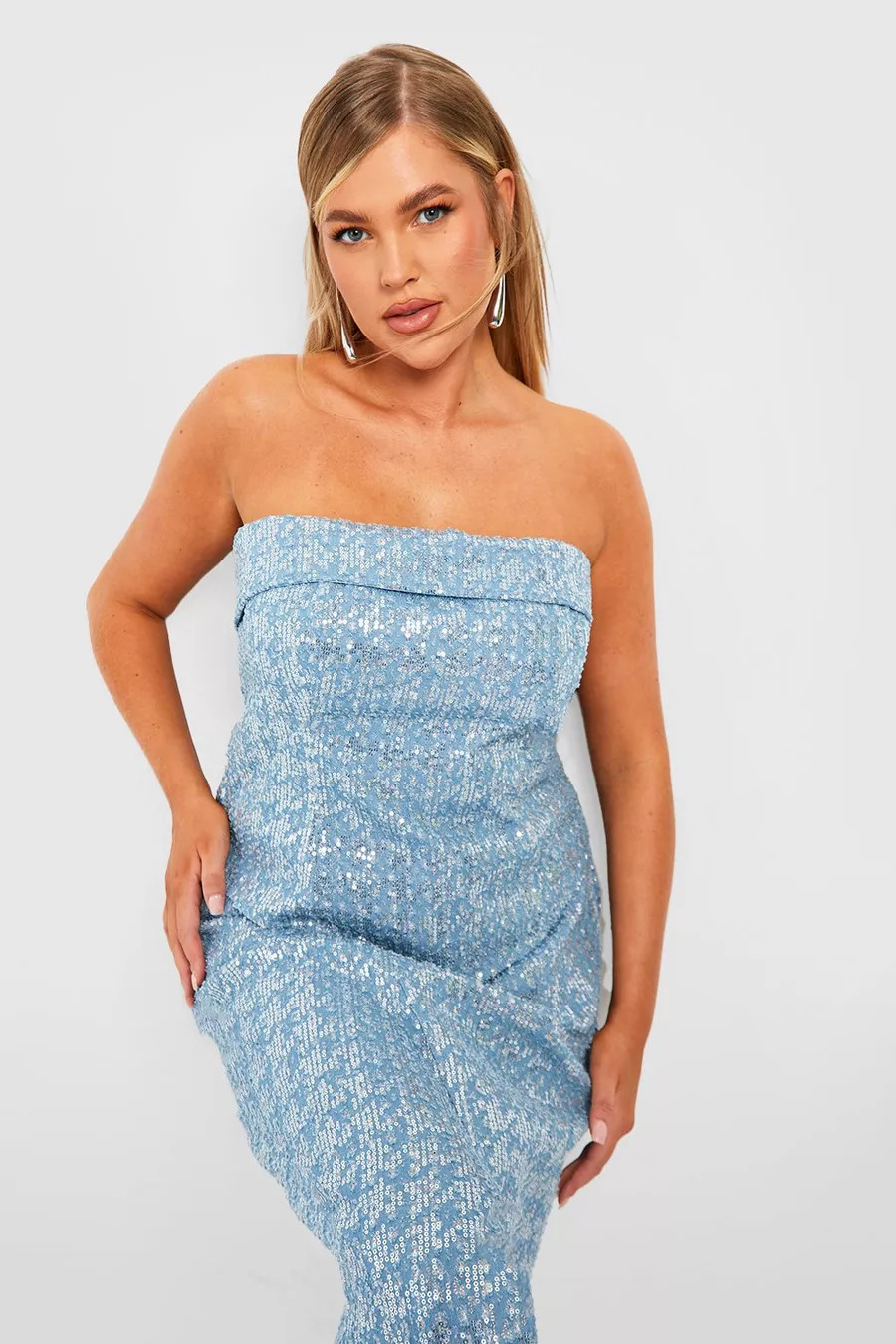 Plus Sequin Denim Bandeau Crop Top | Boohoo.com (UK & IE)