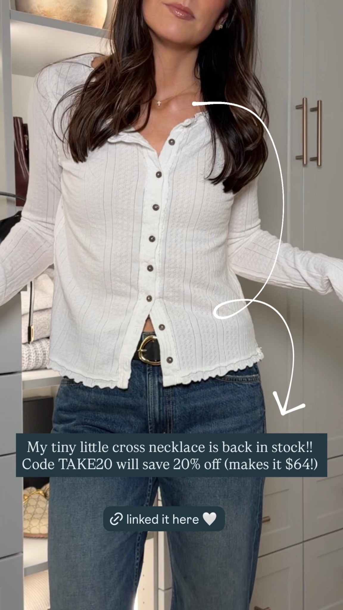 My tiny little cross necklace is back in stock!! Code TAKE20 will save 20% off (makes it $64!) 

#LTKFindsUnder100 #LTKSaleAlert #LTKootd