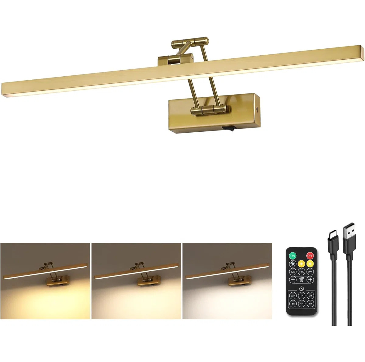 23.6 in. LED Picture Light with Remote Control Dimmable Multiple Color Temperatures Rotatable and... | Wayfair North America