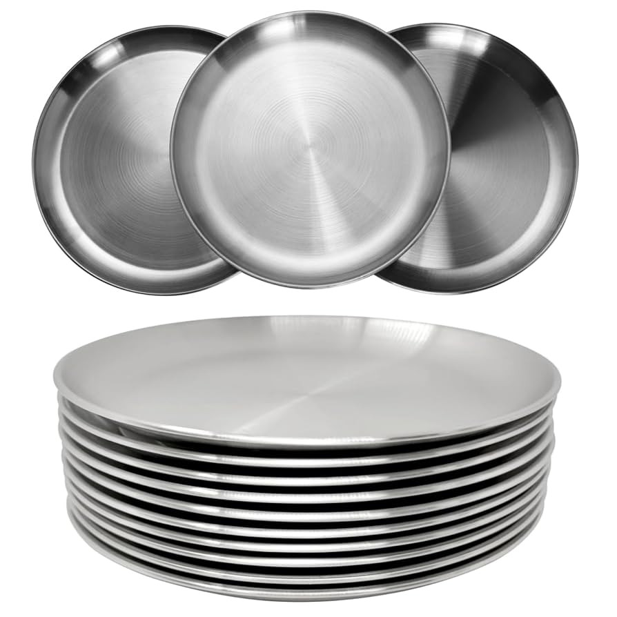 Stainless Steel Plates 9 inch 304 Metal Lightweight Unbreakable Dinner Dishes Plates Set Non-Toxi... | Amazon (US)