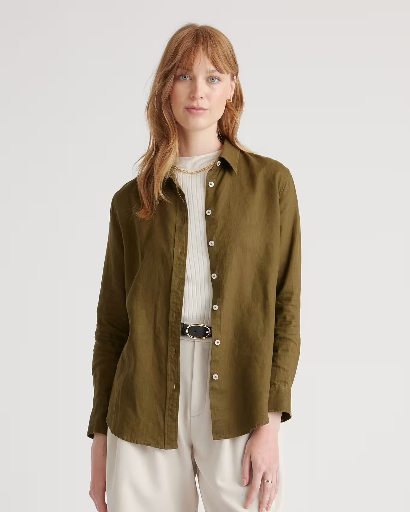 100% European Linen Long Sleeve Shirt in Martini Olive | Quince