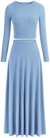 PRETTYGARDEN Women Fall Spring 2 Piece Outfits Dressy Casual Ribbed Knit Long Sleeve Crop Top Max... | Amazon (US)