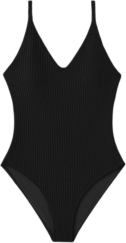 Floerns Women's One Piece Swimsuit V Neck Criss Cross Back Monokini Swimwear | Amazon (US)