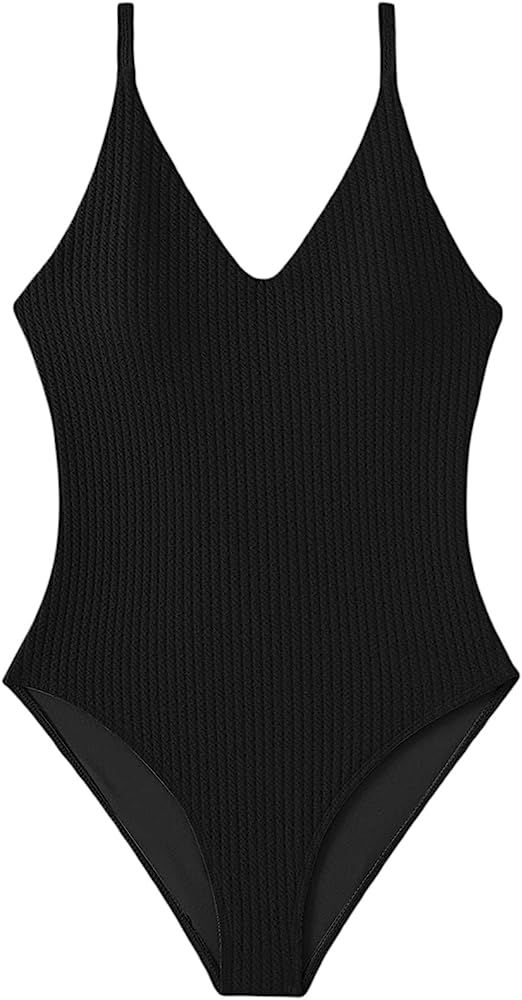 Floerns Women's One Piece Swimsuit V Neck Criss Cross Back Monokini Swimwear | Amazon (US)